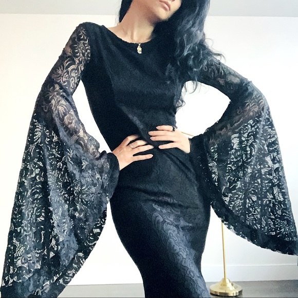 🖤 Gala Black Lace Dress with Bell Sleeves (excluded from sale) - Picture 1 of 9
